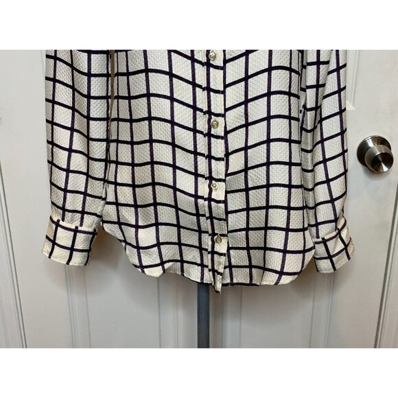 Isabel Marant Etoile Off-White & Blue Check Silk Button Up Shirt, Size 4 | 36 - Picture 3 of 9